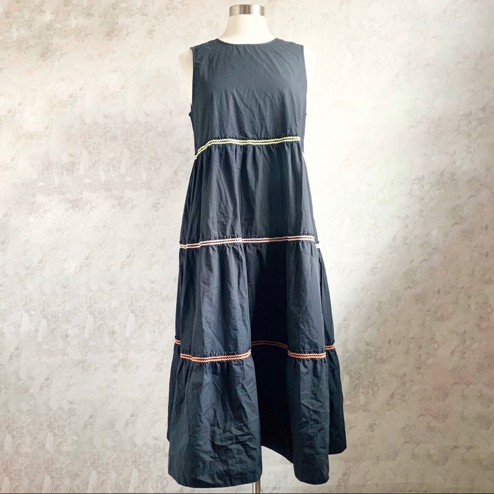 NEW Madewell Rickrack Cattail Tiered Dress Black M - Picture 2 of 10